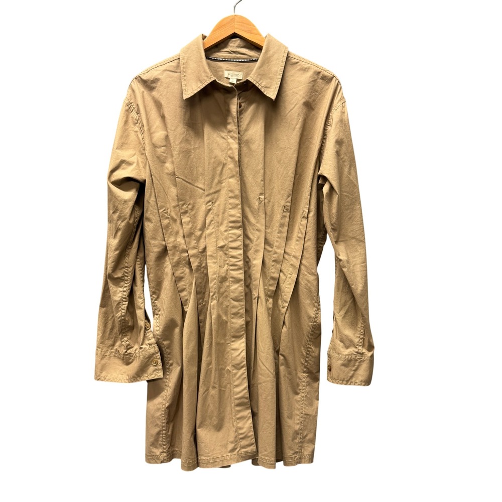 Pilcro Anthropologie Shirt Dress Womens Medium M Pintucked Mini Khaki Tan Boho